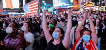 Thousands flock to Times Square to celebrate Joe Biden’s victory